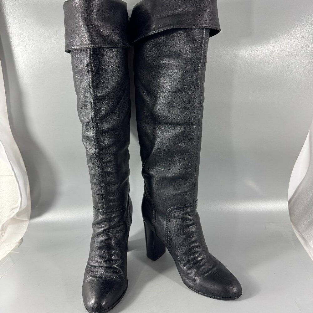 Sergio Rossi Black Soft Leather Over-The-Knee Length Boots, Size 40